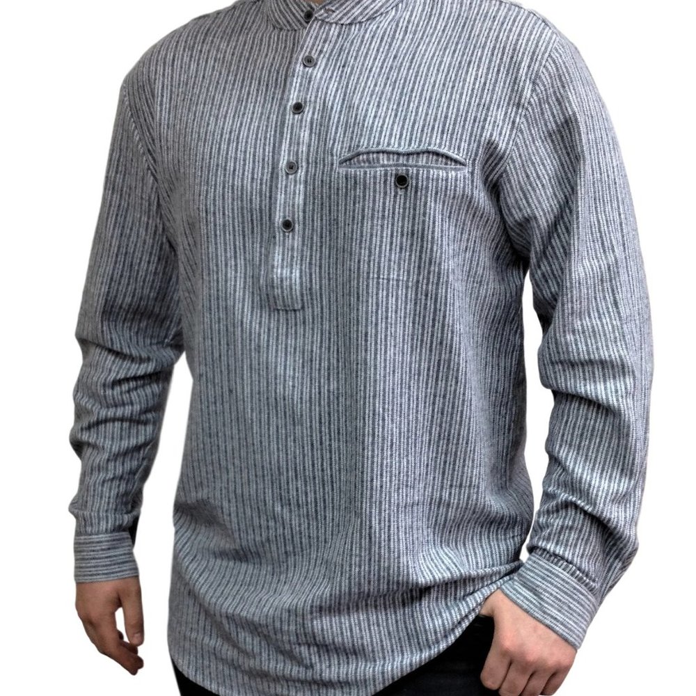 Lee Valley Irish Striped Cotton Grandfather Shirt - Picture 1 of 6